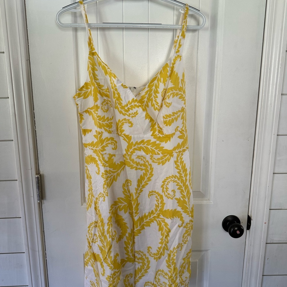 Boden Yellow Leaf-Print Slip Midi Dress